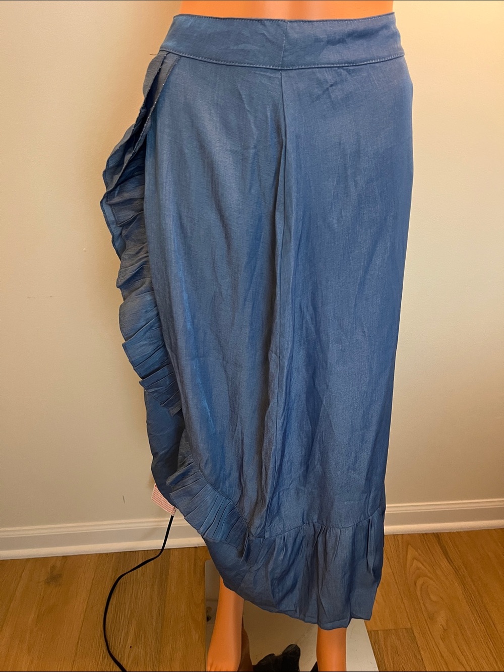 Blue Ruffle-Detail Maxi Skirt